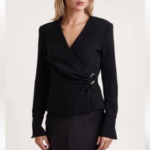 ANINE BING Joey Wrap Blouse Top Black Size Small Quiet Luxury